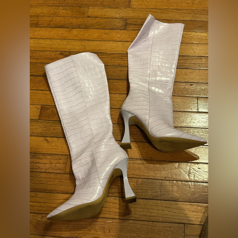Aldo Elegant lilac Croc-Embossed Knee-High Boots size 10 - Picture 2 of 12